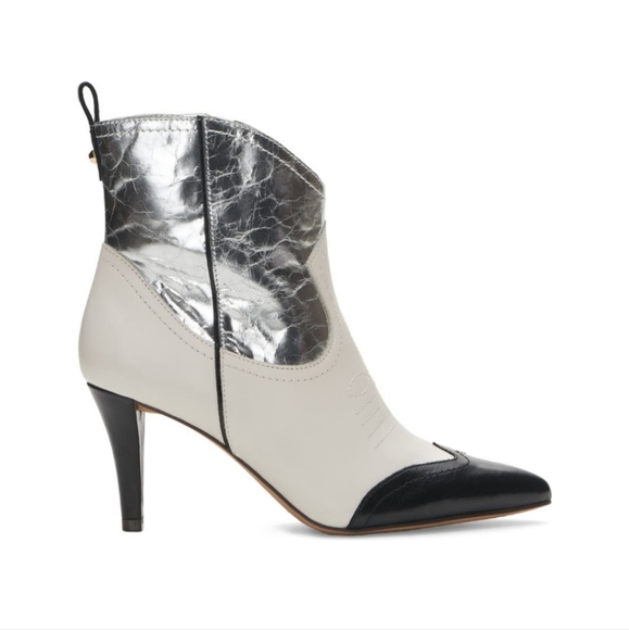 Vince Camuto Saiovell Leather Ankle Cowboy Heeled Mini Boot Leather Foiled #642 - Picture 2 of 16